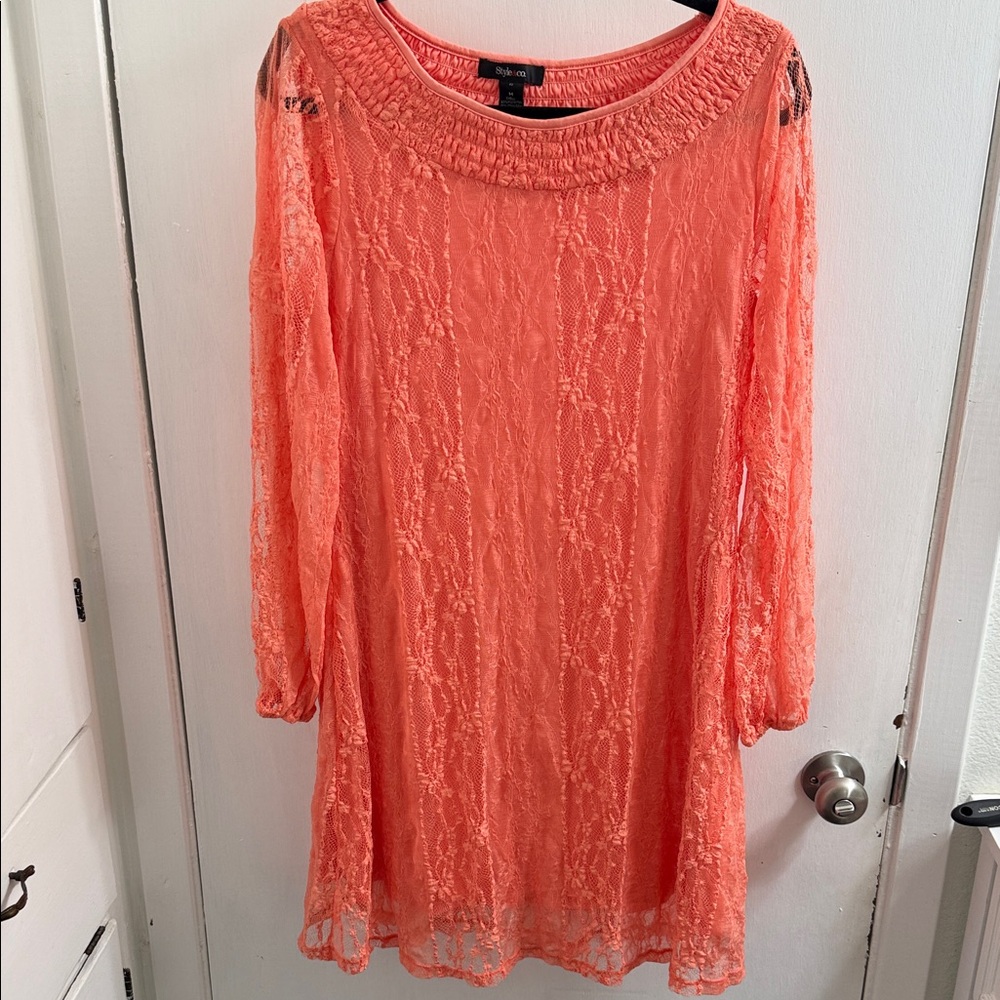 Style & Co Coral Lace Long Sleeve Dress, medium